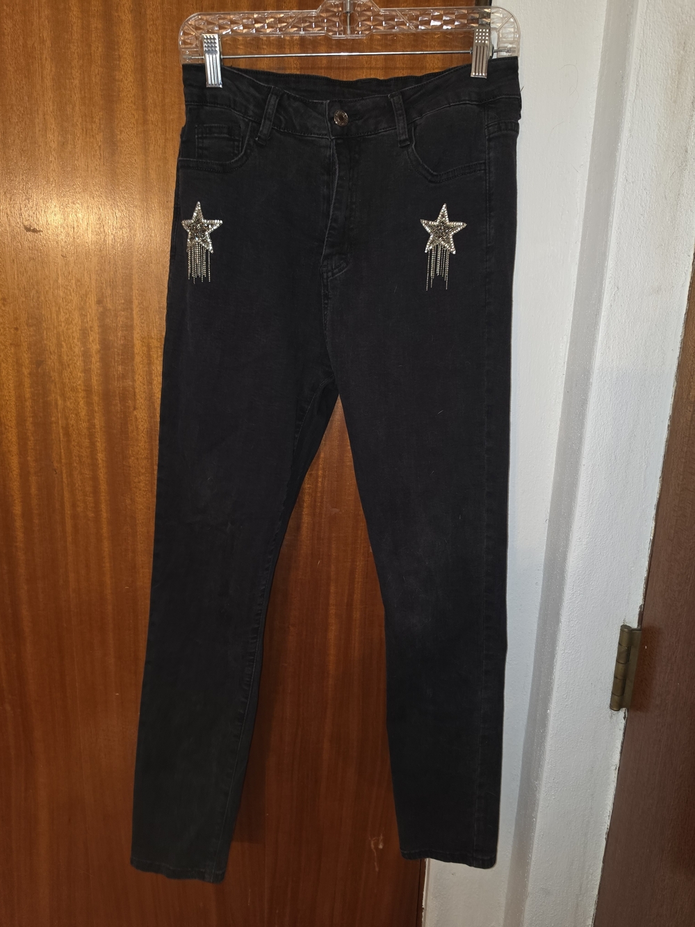 SHEIN Black Boot Cut Jeans with Sparkling Star Fringe